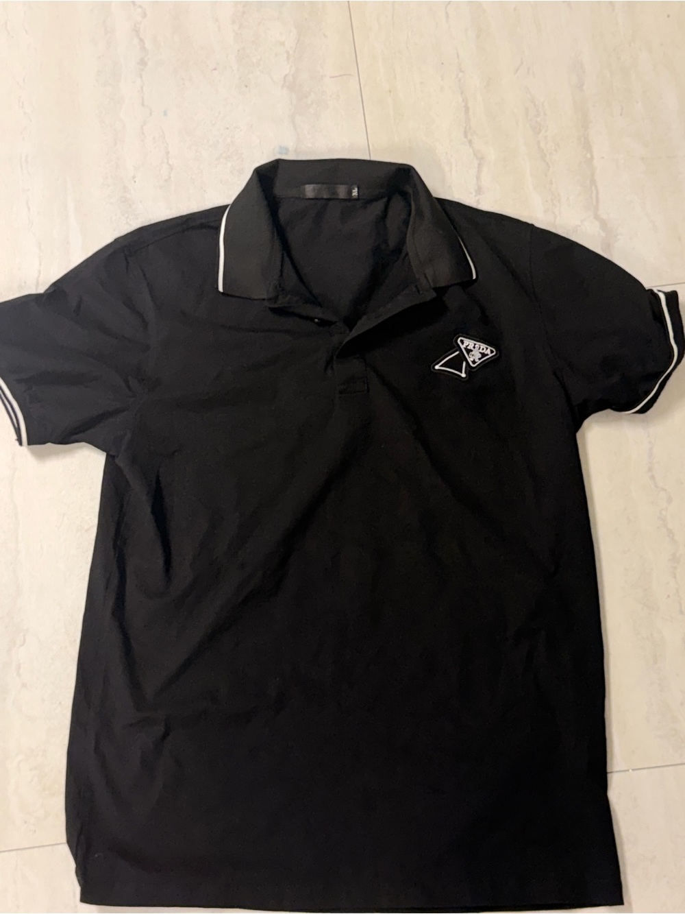 Prada Black Polo with White Trim and Logo Patch